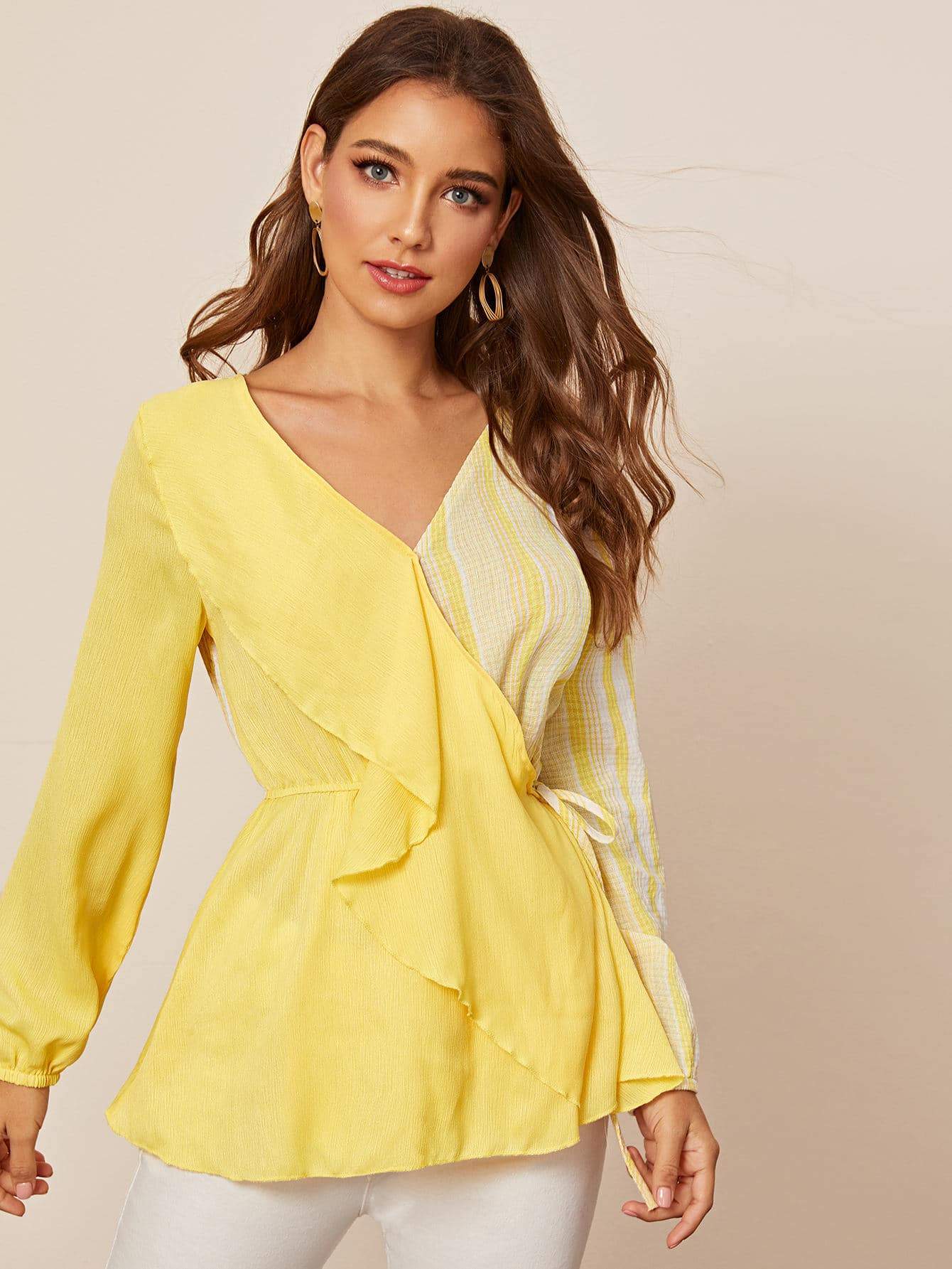 Two Tone Knot Side Wrap Blouse