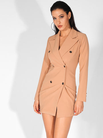 LOVE&LEMONADE Solid Double Breasted Blazer Dress