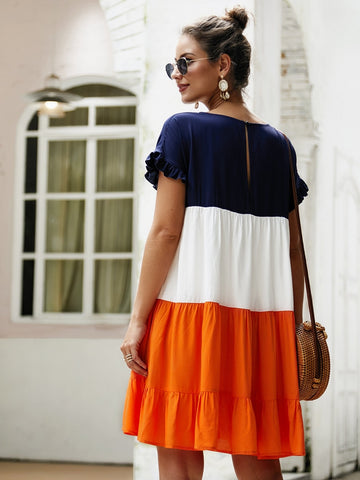 Colour Block Frill Ruffle Hem Dress