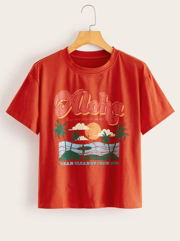 Letter & Tropical Print Tee