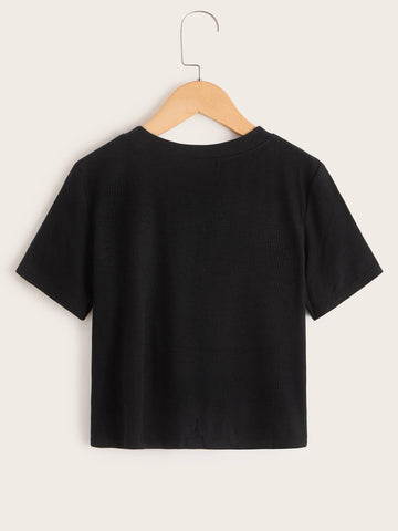 Cartoon Print Rib-knit Tee