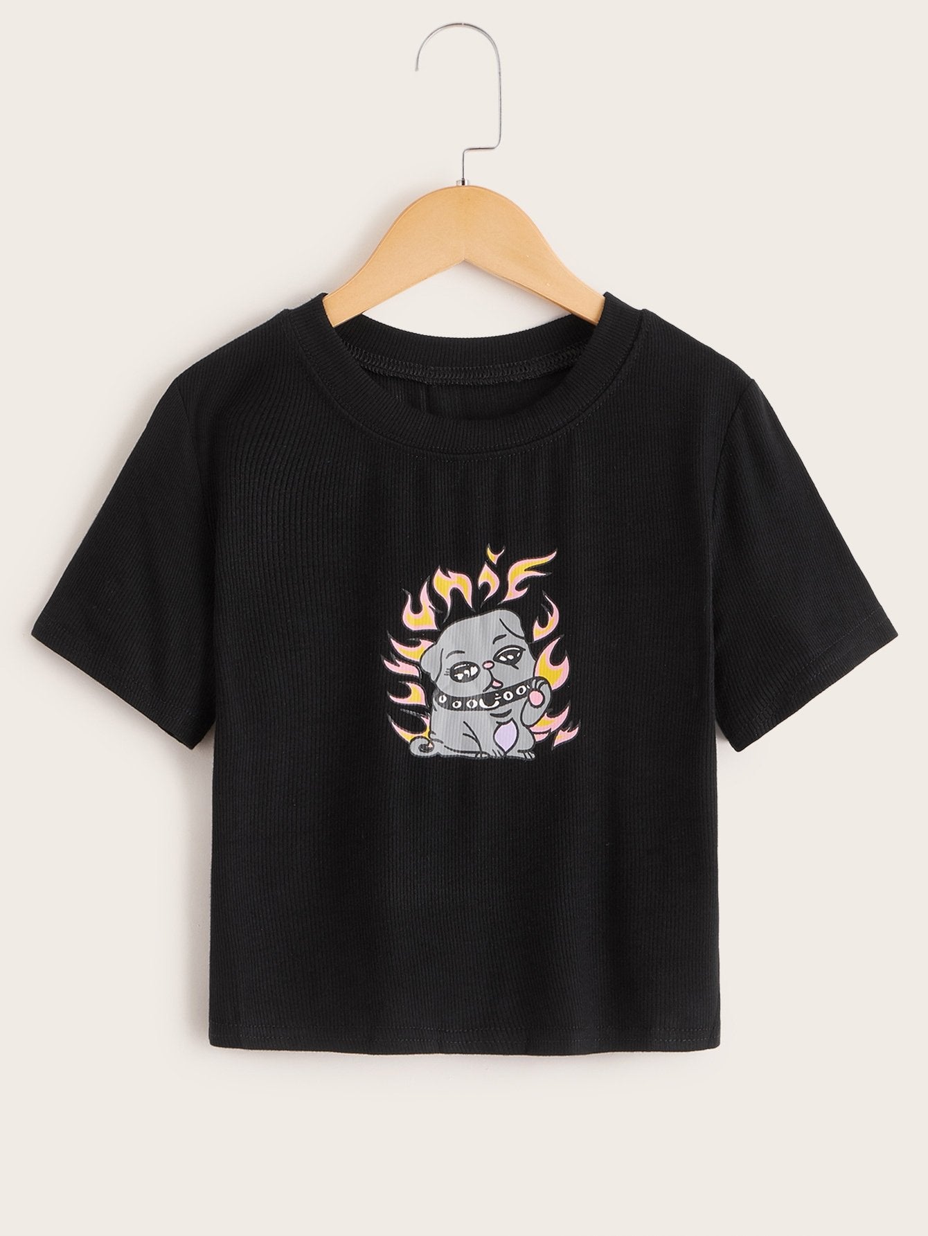Cartoon Print Rib-knit Tee