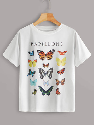Letter & Butterfly Print Tee