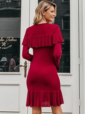 Simplee Solid Ruffle Trim Jumper Dress Without Belted