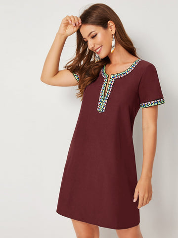 Tribal Tape Panel V-neck Dress