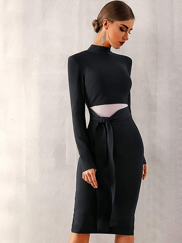 Adyce Tie Front Split Hem Bodycon Dress