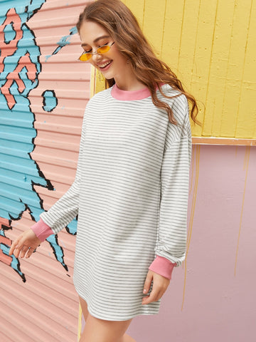 Contrast Binding Stripe Sweat Dress