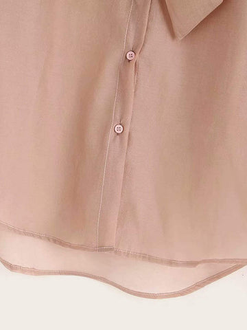 Tie Neck Dip Hem Organza Blouse