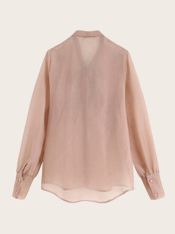 Tie Neck Dip Hem Organza Blouse