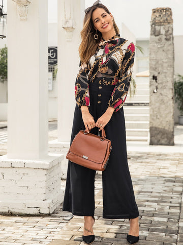 Chain Print Tie Neck Blouse