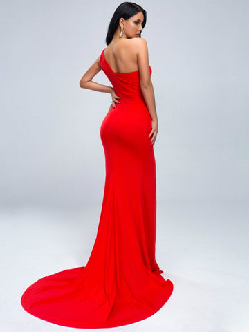 Missord One Shoulder Split Thigh Cut-out Floor Length Dress