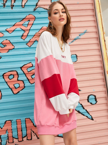 Cut And Sew Letter Graphic Sweat Dress Without Bag