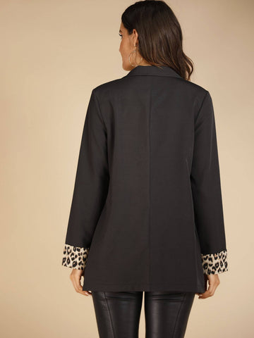 Leopard Print Cuff Notched Neck Blazer