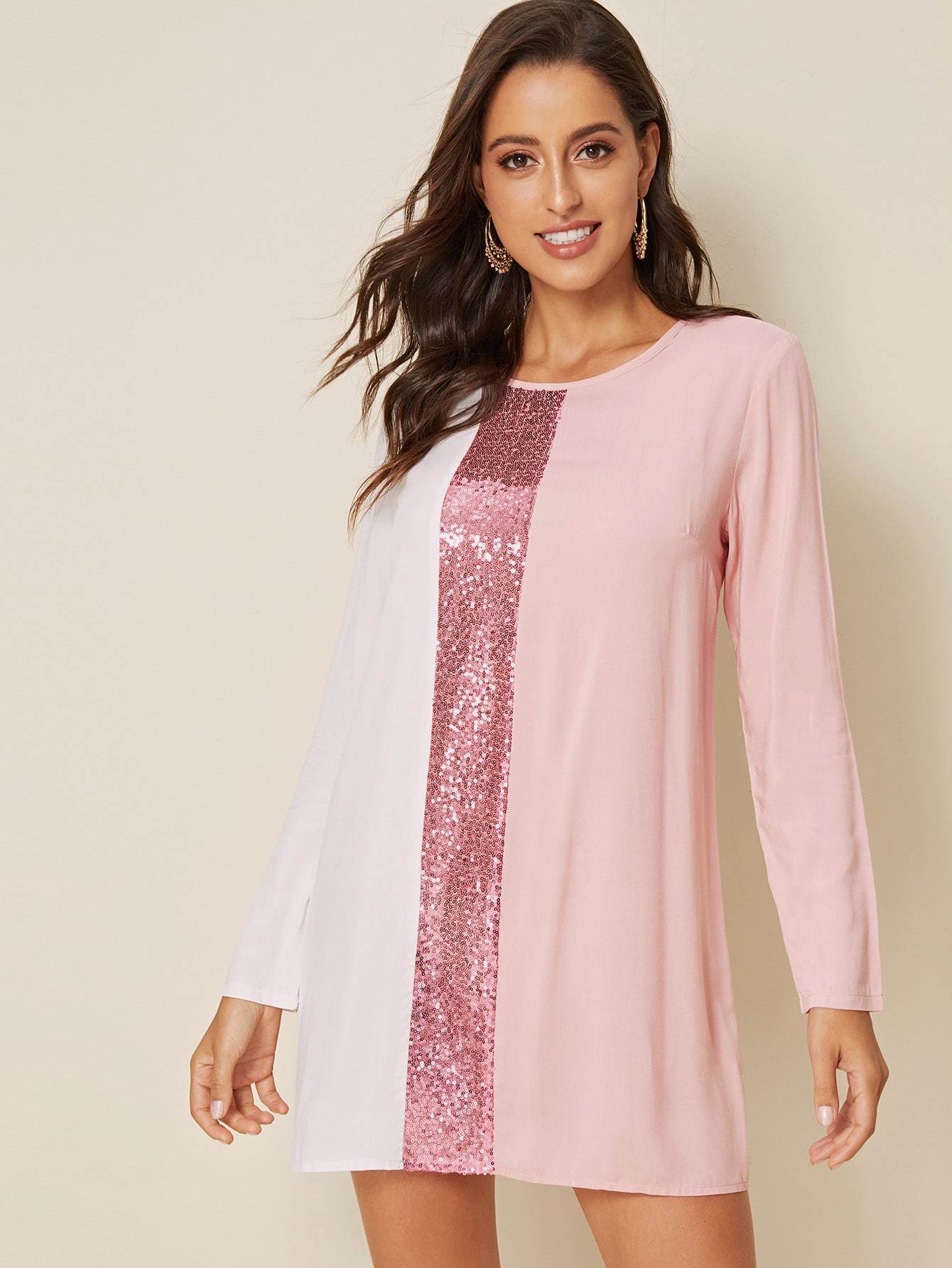 Contrast Sequin Tunic Dress