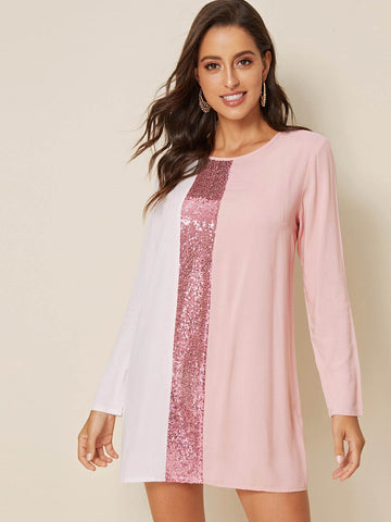 Contrast Sequin Tunic Dress