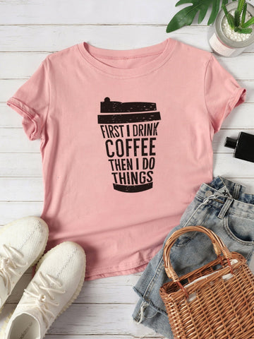 Slogan And Coffee Cup Print Tee