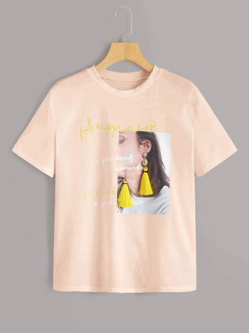 Letter & Figure Graphic Tassel Detail Tee