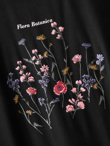 Floral And Letter Print Tee