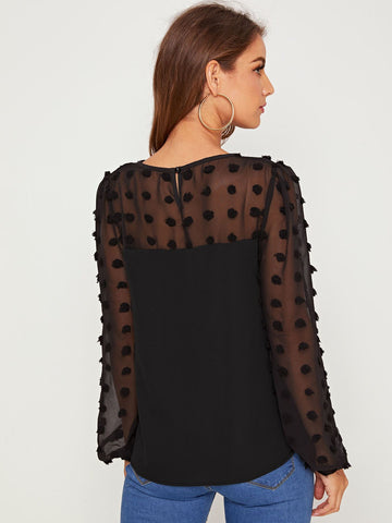 Swiss Dot Mesh Contrast Blouse