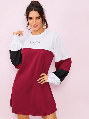 Colour-block Letter Print Sweatshirt Dress