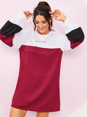 Colour-block Letter Print Sweatshirt Dress