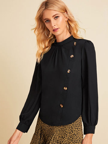 Button Front Keyhole Back Blouse