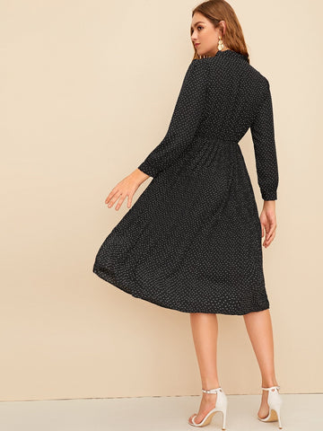 Confetti Print Tie Neck Dress