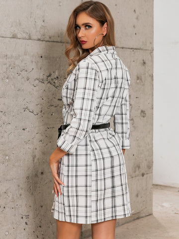 Glamaker Plaid Double Breasted Blazer Dress Without Belted