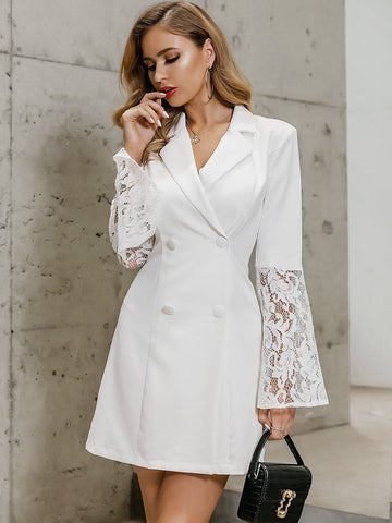 Glamaker Double Breasted Lace Insert Blazer Dress