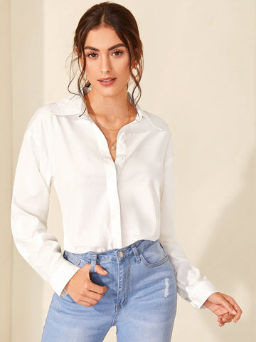 Contrast Guipure Lace Solid Blouse