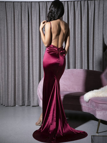 LOVE&LEMONADE Split Thigh Backless Floor Length Satin Slip Dress