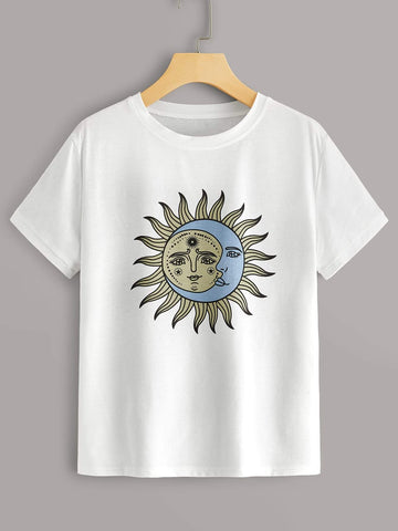 Sun Print Round Neck Tee