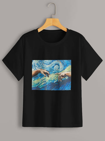 Hand And Abstract Print Tee