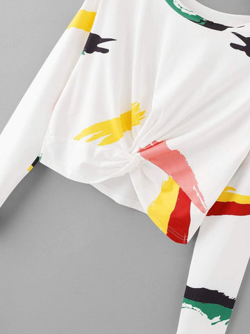 Twist Front Printed Crop Tee