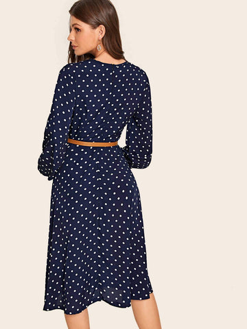 Self Tie Polka Dot Wrap Dress