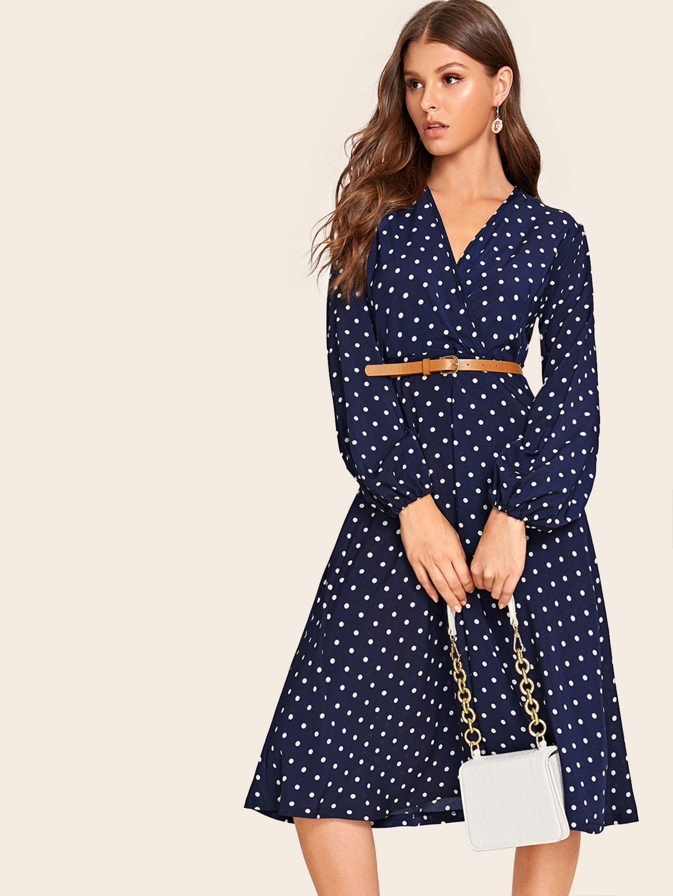 Self Tie Polka Dot Wrap Dress