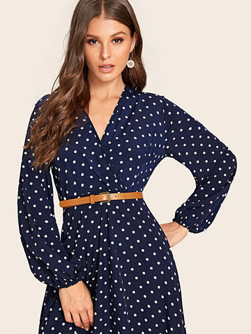 Self Tie Polka Dot Wrap Dress