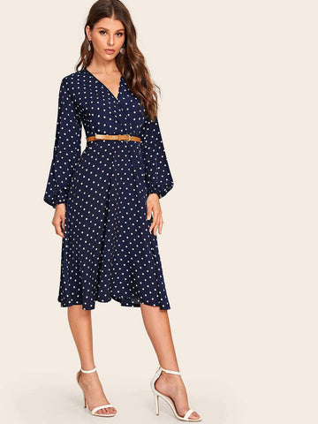 Self Tie Polka Dot Wrap Dress