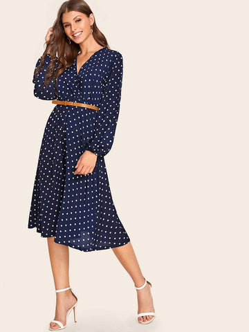 Self Tie Polka Dot Wrap Dress