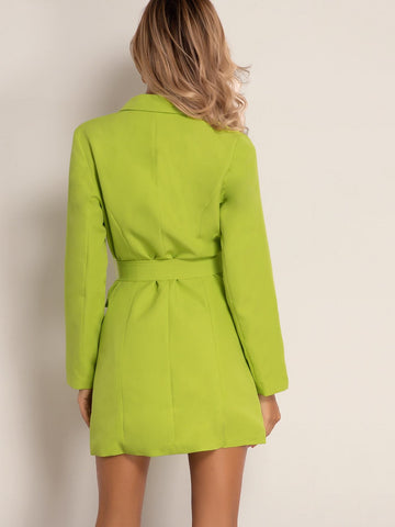 Joyfunear Solid Flap O-ring Belted Blazer Dress