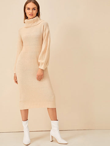 High Neck Drop Shoulder Jumper Dress Without Belted