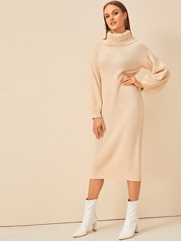 High Neck Drop Shoulder Jumper Dress Without Belted