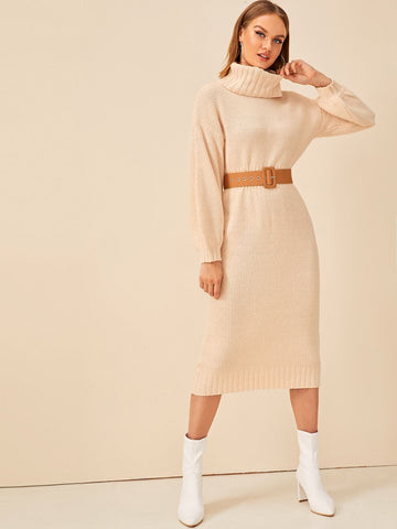 High Neck Drop Shoulder Jumper Dress Without Belted