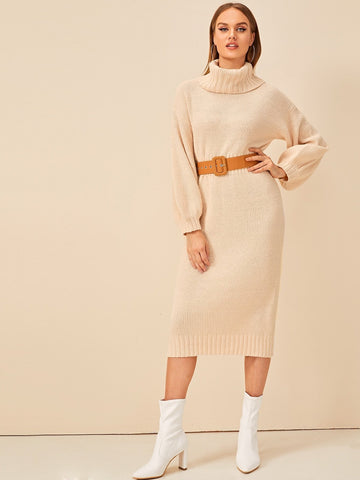 High Neck Drop Shoulder Jumper Dress Without Belted