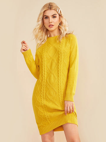 Cable Knit Raglan Sleeve Jumper Dress