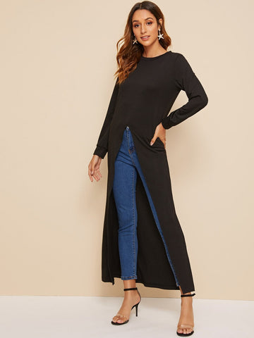 Solid Asymmetrical Hem Longline Tee
