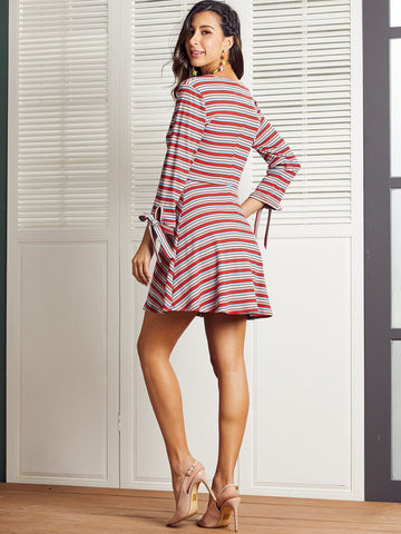 SBetro Striped Knotted Cuff Dress