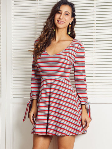 SBetro Striped Knotted Cuff Dress