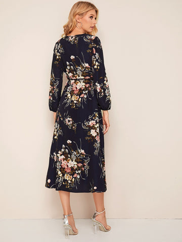 Floral Print Surplice Front Dress