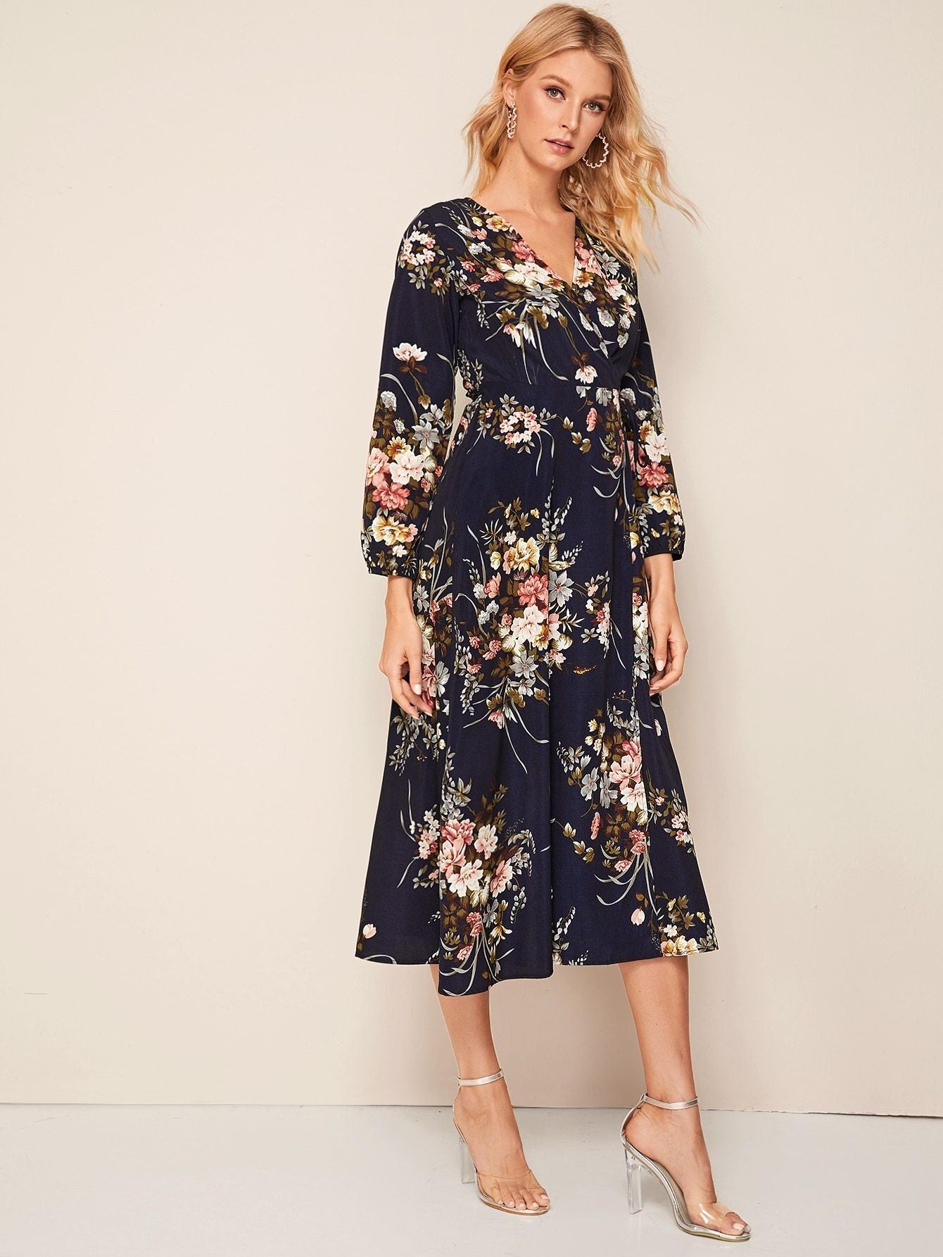 Floral Print Surplice Front Dress